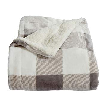 Home Fashion Designs Premium Reversible Sherpa and Sculpted Velvet Plush Luxury Blanket. Fuzzy, Soft, Warm Berber Fleece Bed Blanket. (Full/Queen, Buffalo Check - Grey)