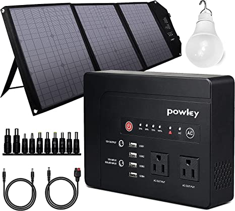 200W Solar Generator Kit, 146Wh Portable Power Station with Pure Sine Wave AC Outlet, 42000mAh Backup Lithium Battery, 60W Solar Panel Charger for Outdoors Camping Travel Hunting Emergency