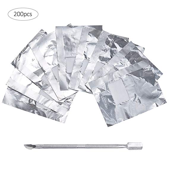 Lictin 200 Pcs Foil Nail Wraps Remover, 1 Piece Cuticle Pusher, Nail Polish Remover Foil Wrap(Slivery)