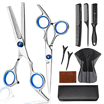 Y.F.M Hair Cutting Scissors Kit, 10 PCS Hair Cutting Scissors, Thinning Shears, Hair Razor Comb, Clips, Cape, Hairdressing Scissors Kit Barber Set