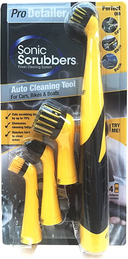 SonicScrubber Pro Detailer Cleaning Brush Kit for Cars/Bikes/Boats, Yellow