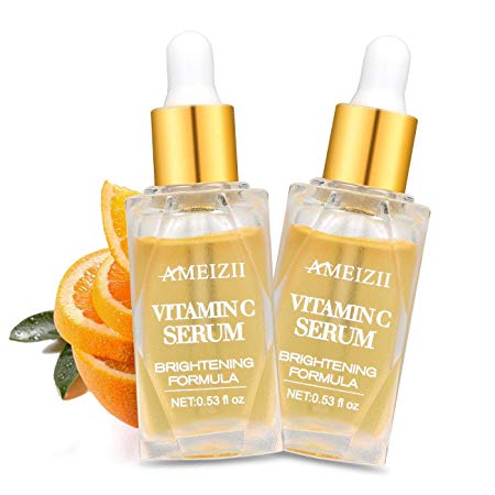 Vitamin C Serum, 2-Pack AMEIZII Nature Facial Serum with Vitamin E &Hyaluronic Acid - Anti Aging Anti Wrinkle Whiten Brighten Skin Serum for Face (0.53oz2）