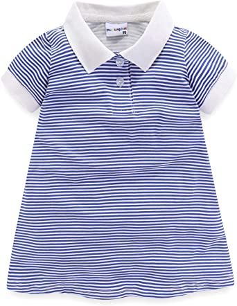 LittleSpring Little Girls Stripe Polo Dress Short Sleeve