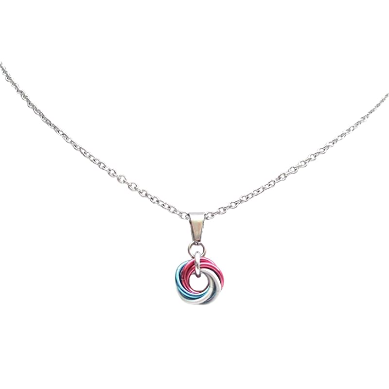 Transgender pride pendant, TINY love knot; pink white blue