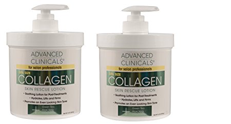 Advanced Clinicals Collagen Skin Rescue Lotion. Value 2 pack! Hydrate, Moisturize, Lift, Firm. Great for Dry Skin. Two 16oz Jars with Pump