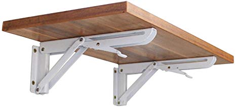 Wall Mounted Folding Shelf Brackets, Rolled Steel Triangle Table Bench Folding Shelf Bracket with Short Release Arm, Max Load: 132lb #81223 (2 Pack)