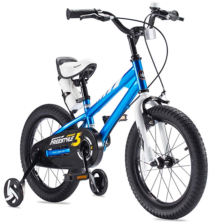 RoyalBaby 2 Hand Brakes BMX Freestyle Kids Bike for Boys and Girls, Unisex Bicycles for Ages 3 to 8, 12" 14" 16" with Training Wheels, 16" 18" with Kickstand, Blue or Red