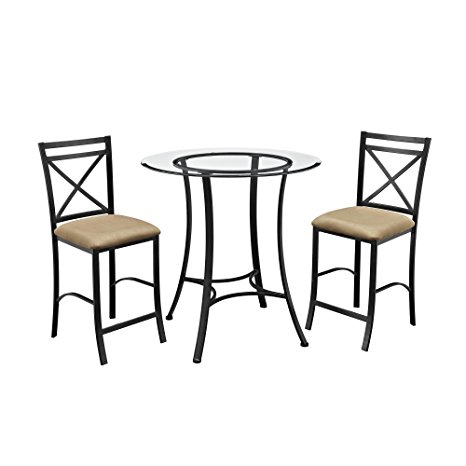 Dorel Living Valerie 3 Piece Counter Height Glass and Metal Dining Set