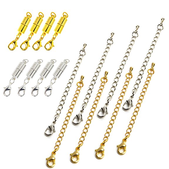 Bluecell 8pcs Gold & Silver Color Magnetic Lobster Clasp/Chain Extender for Jewelry Necklace Bracelet