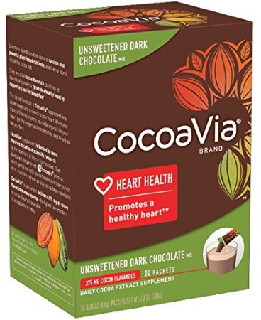 CocoaVia Unsweetened Dark Chocolate 375 mg 30 Count