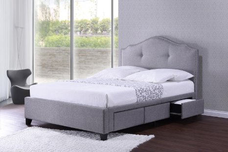 Baxton Studio Armeena Linen Modern Storage Bed with Upholstered Headboard, Queen, Grey