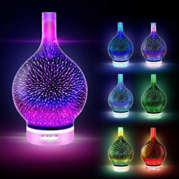 3D Firework Glass Essential Oil Aroma Diffuser Ultrasonic Aromatherapy Humidifier - 7 Color Changing LEDs, Promote Sleep, Timer Control (120ml)