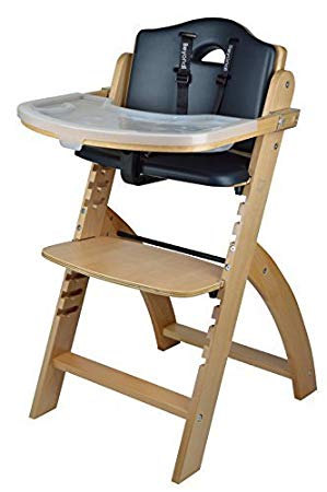Abiie Beyond Wooden High Chair with Tray.The Perfect Seating Highchair Solution for Your Child As Toddler's or a Dining Chair (6 Months & up) (Natural - Black Cushion) by Abiie