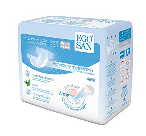 EGOSAN Ultra Incontinence Adult Diaper Brief Maximum Absorbency and Adjustable Tabs for Men and Women (Large, 15ct)