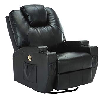 SUNCOO Massage Recliner Bonded Leather Chair Ergonomic Lounge Heated Sofa with Cup Holder 360 Degree Swivel (Power Recliner-Black-13 IN 1)