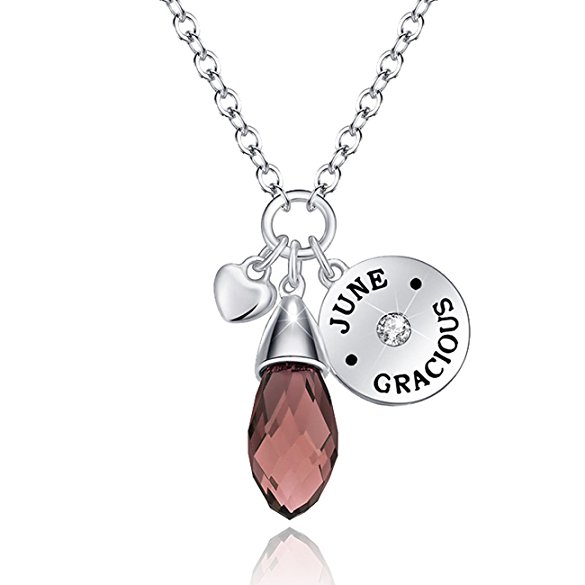 Simulated Birthstone Necklace Swarovski Elements Crystal Teardrop Pendant Jewelry for Women
