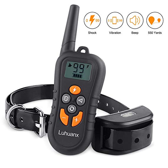 Luhuanx Dog Training Collar with 500 Yards Remote Control Separated Mode Buttons Dog Shock Collar Night Light Beep Vibration Shock 4 Modes Waterproof Dog Collar for Large Medium Small Dogs