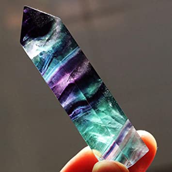 Natural Fluorite Healing Crystal Stone Wand, Natural Hexagonal Crystal Quartz Fluorite Crystal Bar Purple Green Gem (Multicolor, 4.1-4.9cm)