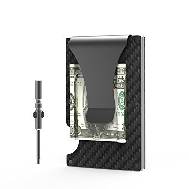 Wallet Slim Carbon Fiber Wallet Minimalist RFID Blocking Card Holder Money Clip with Cash for Men