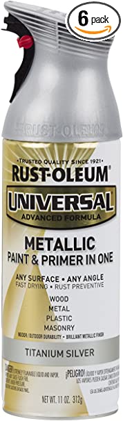 Rust-Oleum 245220-6PK Universal All Surface Spray Paint, 6 Pack, Titanium Silver