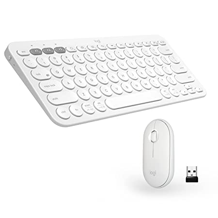 Logitech K380 Wireless Multi Device Bluetooth Keyboard for PC/Mac/Laptop/Smartphone/Tablet with M350 Pebble Bluetooth Wireless Mouse (White)