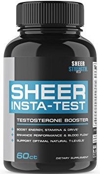 INSTA TEST Extra Strength Testosterone Booster for Men (60ct)- Natural Strength, Stamina, & Endurance Booster - 9 Premium Ingredients Including L Arginine & Tribulus - Sheer Strength Labs