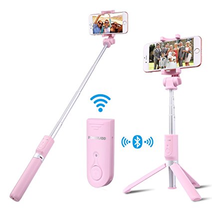 Selfie Stick Tripod,Poweradd Extendable/Foldable Aluminum Selfie Stick with Detachable/Wireless Remote for iPhone X/SE/6/6s/6 Plus/7/7 Plus/8/8 Plus/,Samsung 8/S8/S8 Plus,Nexus,LG,Moto and More-Pink