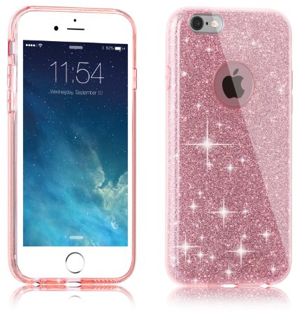 iPhone 6s Plus Case, iPhone 6 Plus Case, Milprox Girls SHINY GLITTER CASE [Bling Crystal Clear][Extremely Sparkly], Slim Premium 3 Layer Hybrid, Anti-Slick/ Protective/ Soft Case- 5.5 Pink