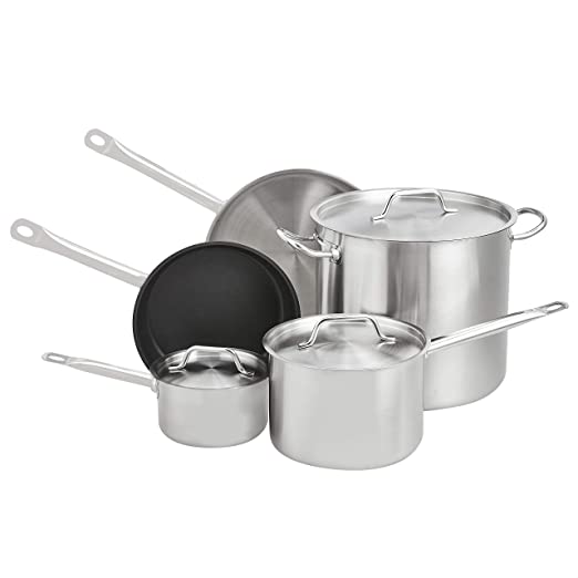 AmazonCommercial 8-Piece Stainless Steel Induction Ready Cookware Set