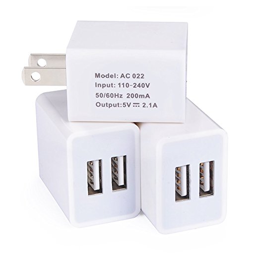 Wall Charger, HUHUTA 2.1A Dual USB Charger Plug Fast Charging Portable Power Adapter for iPhone iPod iPad, Compact Samsung Galaxy Note LG Nexus and more USB 2.0 Port