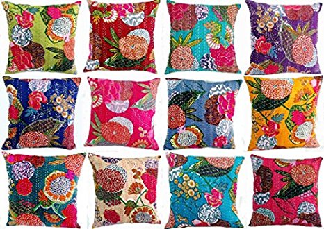 Set of 5 Decorative Colorful Cotton Square Decorative Throw Pillow Case Cushion Cover Fruit Designs with Flowers 18 "X18 "