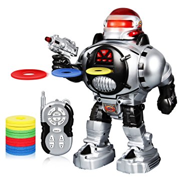 SGILE Kids Robot Toy, RC LED Combat Programmable Interactive Robotic for Kids Gift Birthday Present, Remote Control Shooting Dancing Walking, Silver