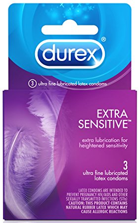 Durex Extra Sensitive Lubricated Ultra Thin Premium Condoms, 3 Count