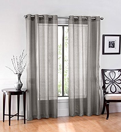 Ruthy's Textile 2 Piece Window Sheer Curtains Grommet Panels 54" X 84" Total 108" X 84" - Grey
