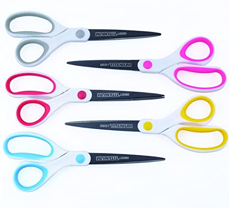 Best Titanium Scissors - 5 Pack - 8" Blade - (STRONG TITANIUM STEEL) - Comfortable Soft Handles in a Variety of Colors - Multi-Purpose Shears - Perfect for Cutting Paper, Fabric, Photos, & More