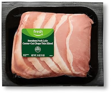 Amazon Fresh Brand, Boneless Pork Loin Center Cut Chops Thin Sliced, 16 Oz (Prop 12 Compliant)