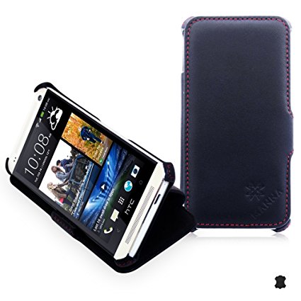 Manna Real Leather UltraSlim HTC One M7 Flip Case Protective Cover Wallet (black) | Stand Function