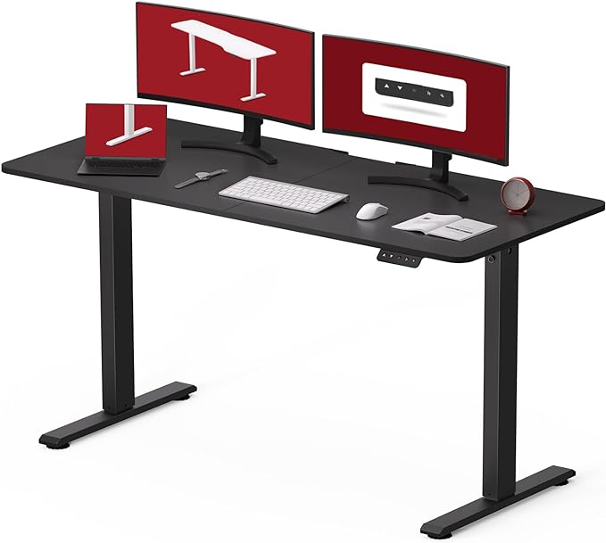 SANODESK QS1 140 x 60 cm Höhenverstellbarer Schreibtisch Elektrisch 2-Fach-Teleskop mit Memory-Steuerung,Schnelle Montage (Schwarz)