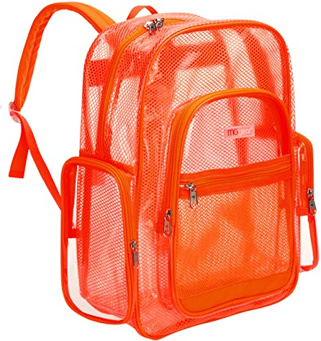 MGgear 17-Inch Orange Mesh & Clear PVC School Backpack