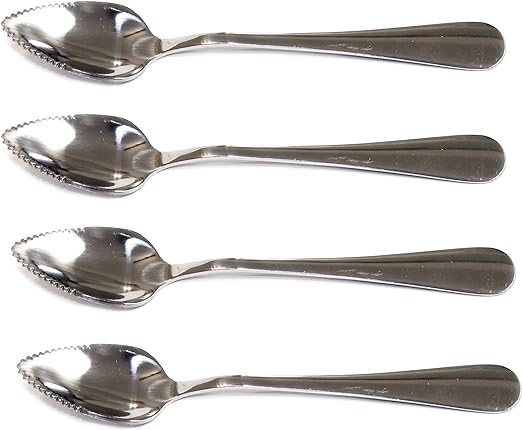 Chef Craft Set of 4 Stainless Steel Grapefruit Spoons, Serrated Edges, Silver