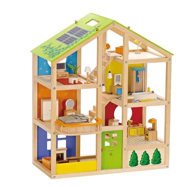 Hape All Season House Furnished Kids Toddler Toy Wooden Dollhouse w/ Furniture