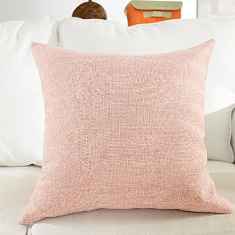 Home Brilliant Lined Linen Cushion Cover Square Throw Pillow Case for Sofa/Bench/Couch, Baby Pink, 18"x18"