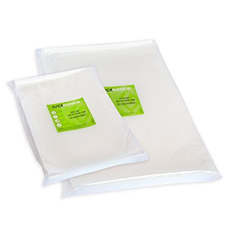 100 Vacuum Sealer Storage Bags for Food Saver, Seal a Meal Vac Sealers, 50 Each Size Bag: Quart 8" x 12" & Gallon 11" x 16" Commercial Grade BPA Free & Sous Vide Vaccume Cooking Universal Avid Armor