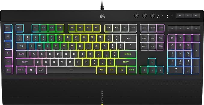 Corsair K55 RGB PRO XT - Dynamic Per-Key RGB Backlighting - Six Macro Keys with Elgato Stream Deck Software Integration - IP42 Dust and Spill-Resistant - QWERTY US Layout - Black