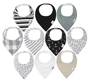 10-Pack Baby Bandana Drool Bibs for Drooling and Teething, 100% Organic Cotton, Soft and Absorbent, Hypoallergenic Unisex Bibs for Baby Boys & Girls - Baby Shower Gift Set (Gray)