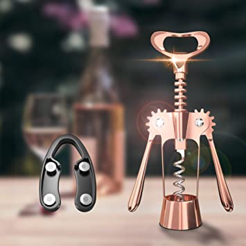 NLAAHCE Wine Corkscrew Wine Openers & Wine Foil Cutter - All-In-One Stainless Steel Wine Opener Set with Built-In Beer Bottle Opener, Wine Accessories, Rose Gold