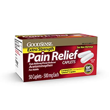 GoodSense Extra Strength Pain Relief, 500 mg Acetaminophen Caplets, 50 Count