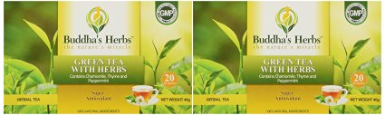 Buddha's Herbs Natural Green Tea with Herbs-20 Count Tea Bags (2 Pack)
