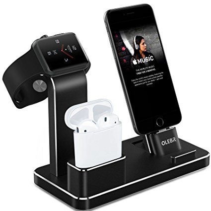 OLEBR Apple Watch Stand Aluminum Apple Watch Charging Stand AirPods Stand Charging Docks Holder for Apple Watch Series 3/2/1/ AirPods/ iPhone X/8/8Plus/7/7 Plus /6S /6S Plus/ iPad -Black