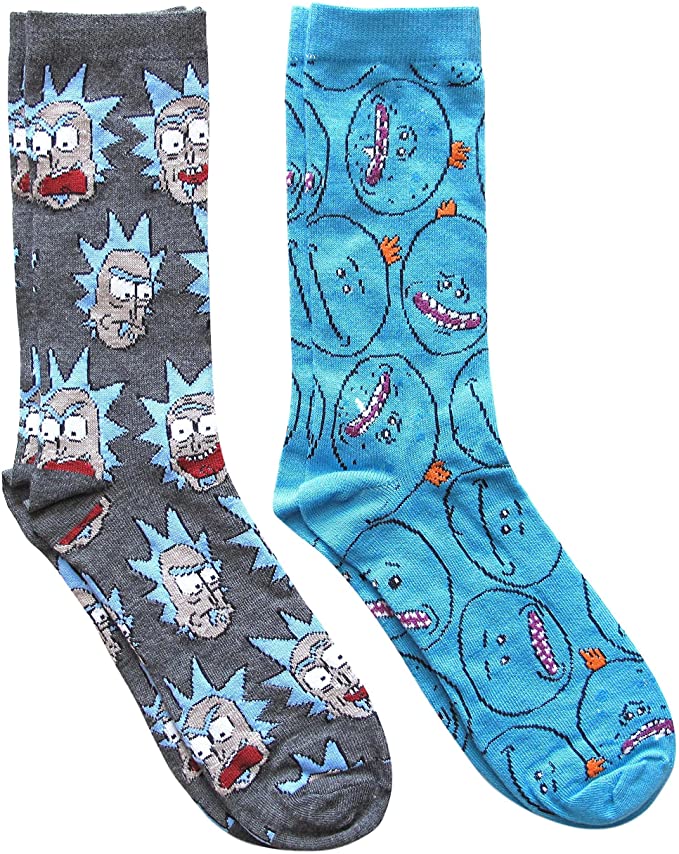 Rick and Morty Mr. Meeseek's Pattern Men's Crew Socks 2 Pair Pack Shoe Size 6-12